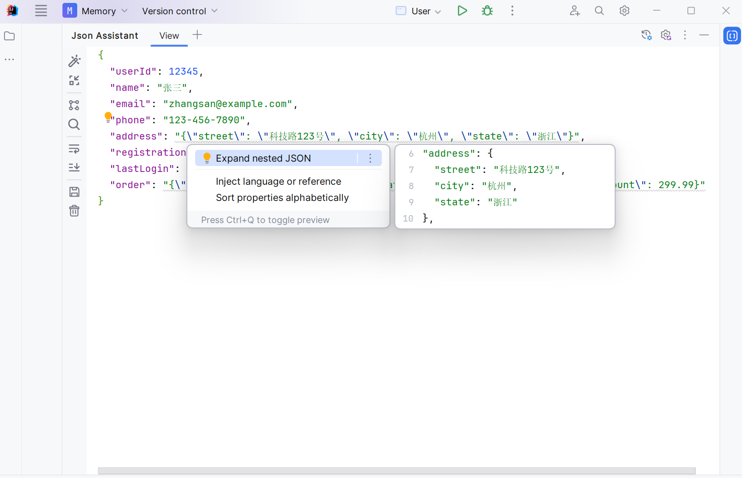 Single nested json